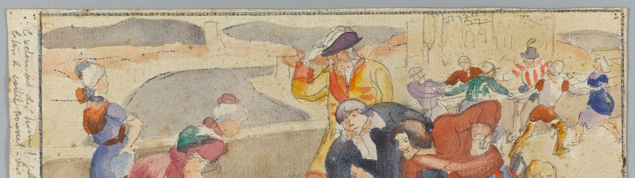 Sur le pont d'Avignon. Les chansons de France : Esquisse pour le préau de l'école maternelle de la rue Romainville, 19ème arrondissement de Paris