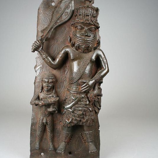 Plaque with Ìyàsẹ́ (Royal Commander) and Attendant