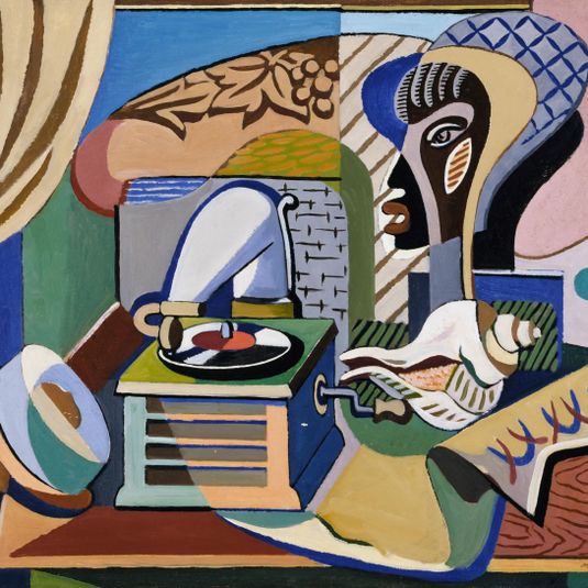 Arrangement with Phonograph, Mask, and Shell
