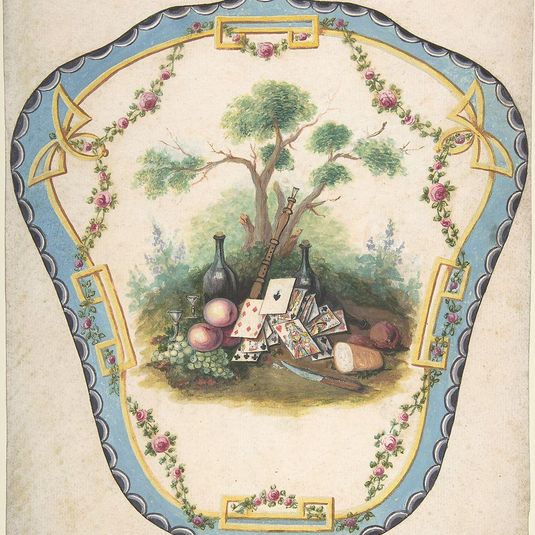 Design for a Firescreen with Picnic Scene and Playing Cards