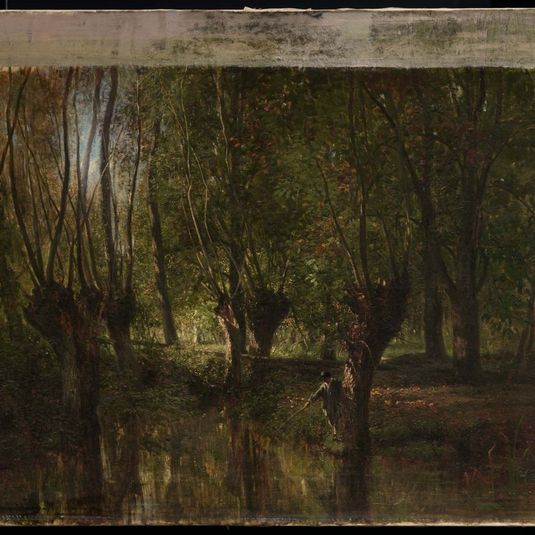 Young Man Fishing beneath Willow Trees