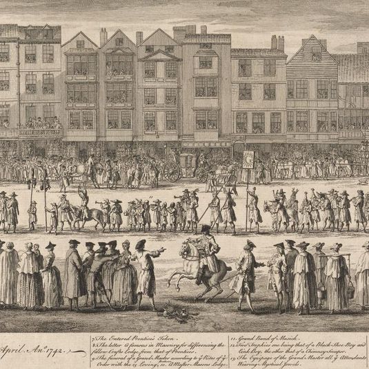 A Geometrical View of the Grand Procession of the Scald Miserable Masons, Designed as they were Drawn up over against Somerset House, in the Strand, on the 27th April, Ano 1742