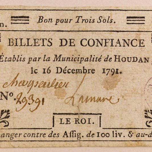 Billet de confiance de 3 sols, Municipalité d'Houdan, n° 29391, 16 décembre 1791
