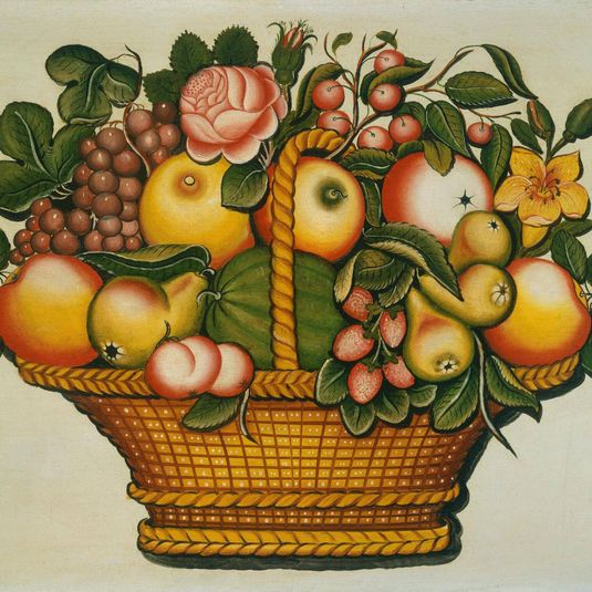 Basket of Fruit with Flowers