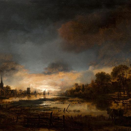 River Landscape at Sunset