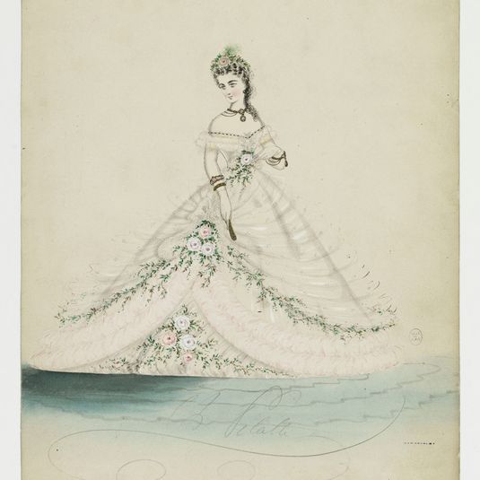 Femme en robe blanc, rose et vert