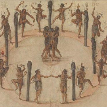 Indians Dancing Around a Circle of Posts, after the Original by John White in the British Museum [Sir Walter Raleigh's Virginia, No. 42 A]