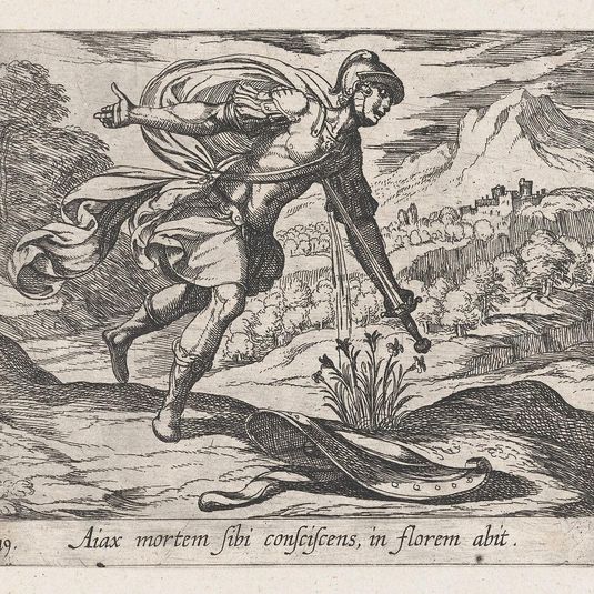 Plate119: The Death of Ajax (Aiax moretm Sibi consciscens, in florem abit), from Ovid's 'Metamorphoses'