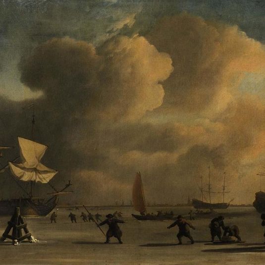A Frozen Waterway with Three Icebound Ships