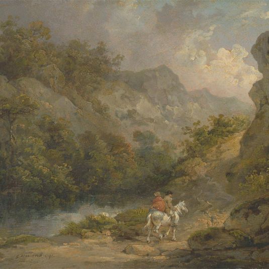 Rocky Landscape with Two Men on a Horse