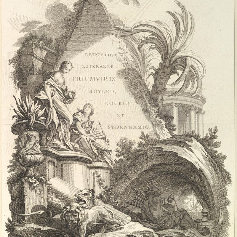 Frontispice pour le "Tombeau de Boyle, Locke, et Sydenham"