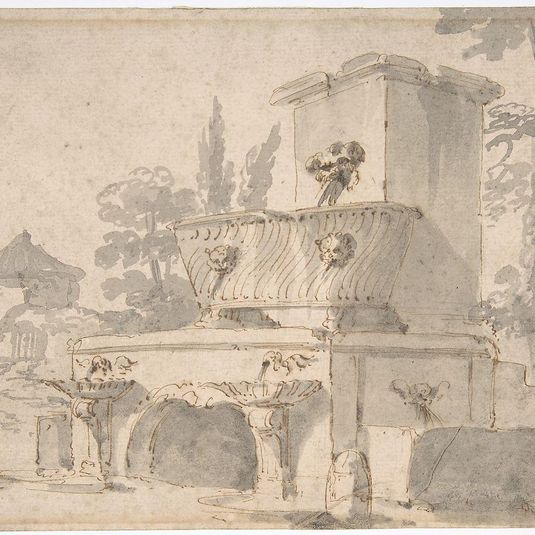 Venetian Capriccio: Landscape with a Farm Building, Sarcophagus, and Fountain (recto); Monument (verso)