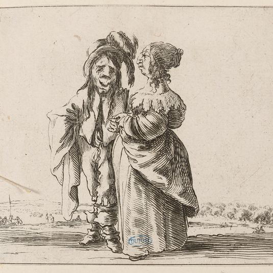Une vieille naine tournée de profil vers la gauche et un nain aux cheveux longs vu de face. Sixième numéro d'une suite de 13 pièces.