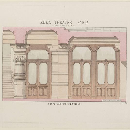 Coupe sur le vestibule du théâtre Eden, rue Boudreau, IXe arrondissement, Paris
