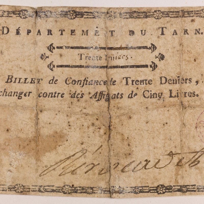 Billet de confiance de 30 deniers, département du Tarn