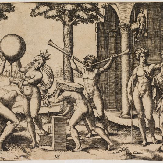 L'Homme aux deux trompettes d'après Baccio Bandinelli (?) (Bartsch 356 - Bartsch illustré tome 27 (volume 14, 2ème partie), page 52)