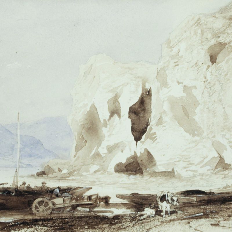 Coastal Scene with Boats and Fishermen