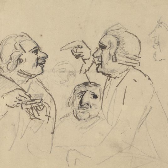 Study of men's heads; two in foreground arguing