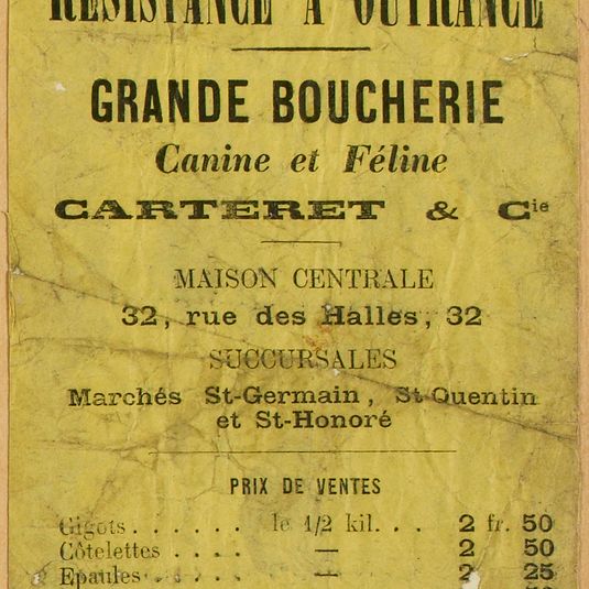 RESISTANCE A OUTRANCE / GRANDE BOUCHERIE / Canine et Féline...