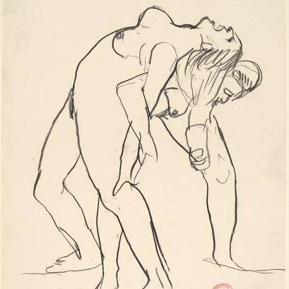 Untitled [one female nude leaning back on another female nude]