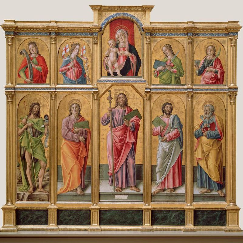 Polyptych with Saint James Major, Madonna and Child, and Saints