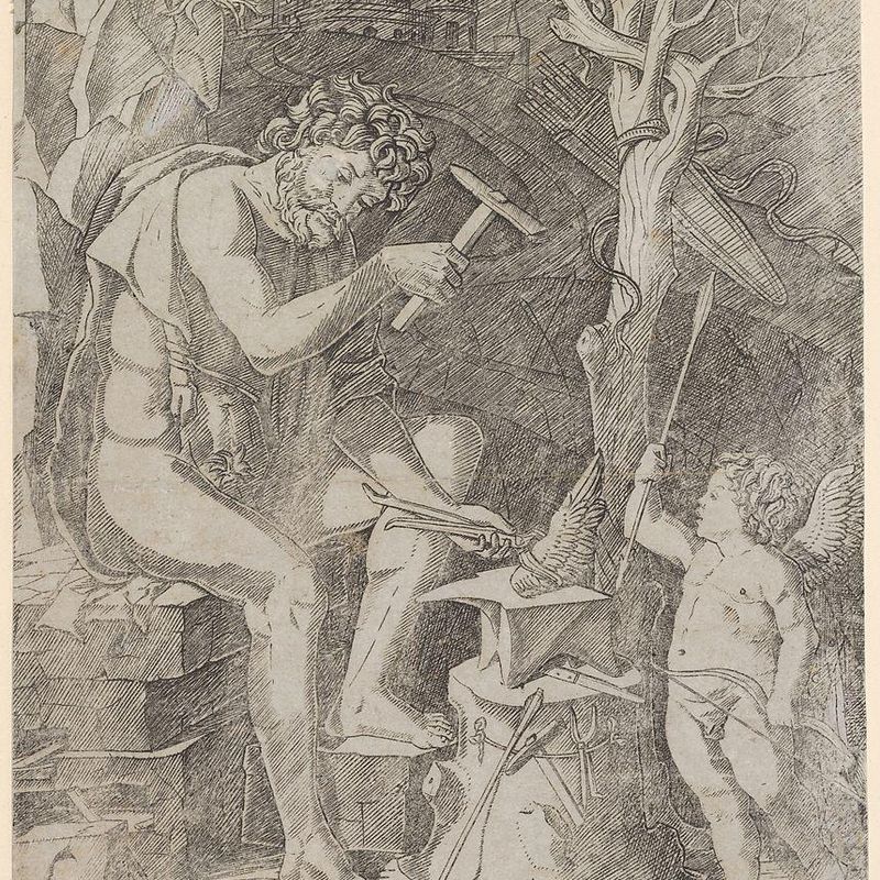 Vulcan seated forging Cupid's wing
