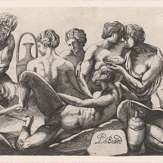 Eight Satyres and Satyresses Finishing a Meal
