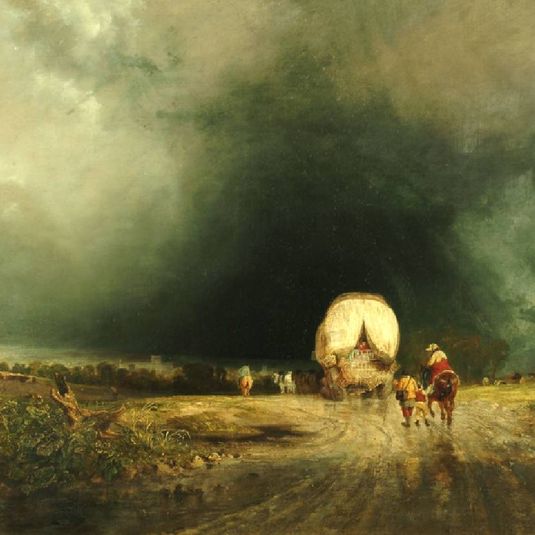 Anthony Vandyke Copley Fielding, Travellers in a Storm, Approach to Winchester (1829)
