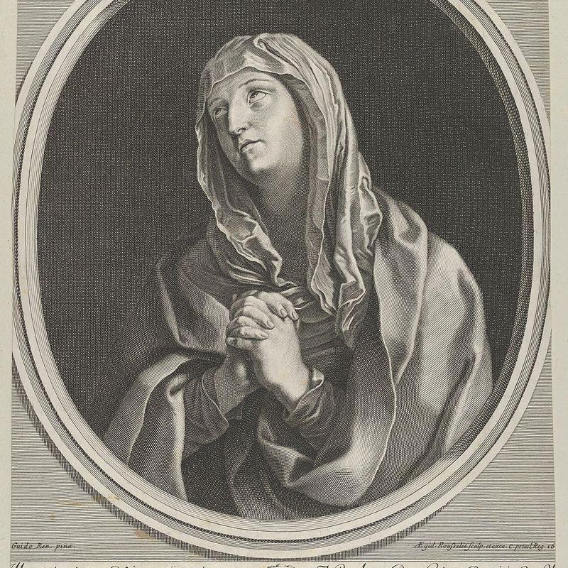 The Virgin in prayer looking up to the left, in an oval frame, after Reni
