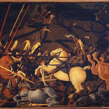 Niccolò Mauruzi da Tolentino unseats Bernardino della Ciarda at the Battle of San Romano