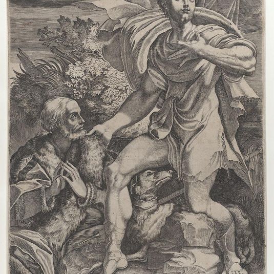 Saint Roch with a donor and a dog at left