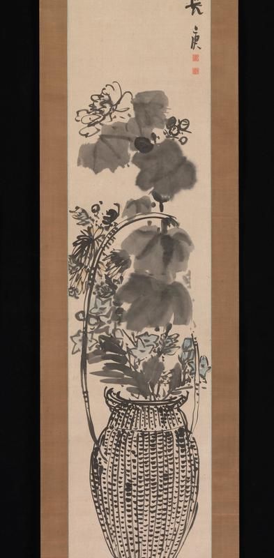 与謝蕪村筆秋草花竹籃図 Autumn Flowers in a Bamboo Basket