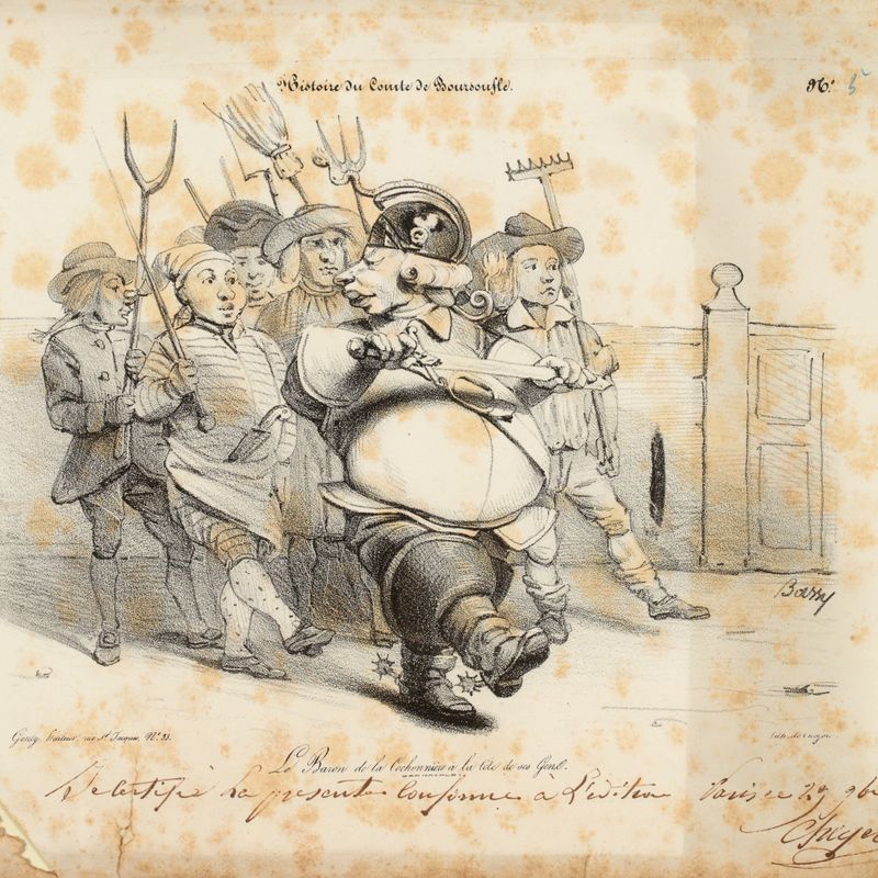 Le baron de la cochonnière à la tête de ses gens.