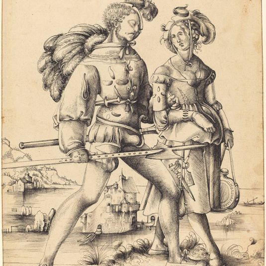 A Soldier Walking with a Camp Follower