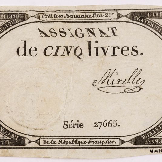 Assignat de 5 livres, série 27665, 10 brumaire an 2