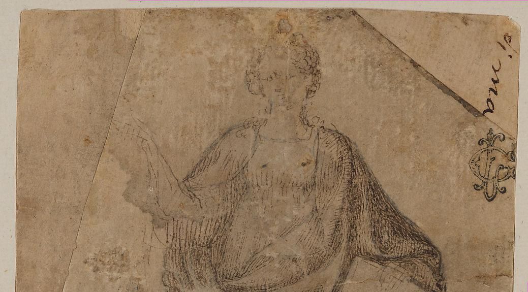 Seated Female Figure Holding a Book and a Scroll (?)