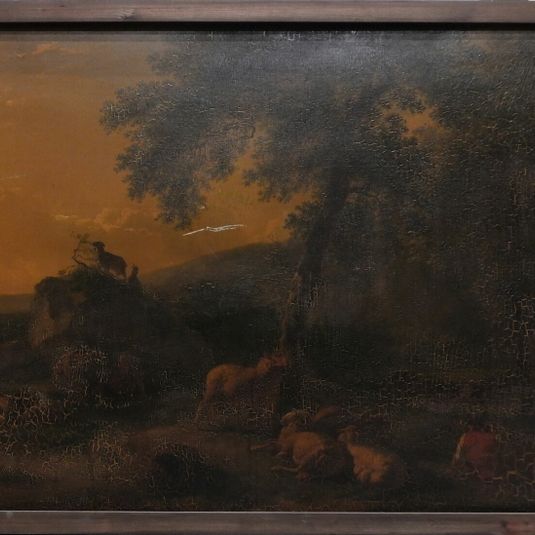 Landscape with goats and sheep