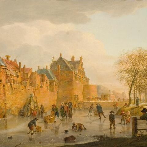 Wintergezicht op de Waterslootspoort te Delft