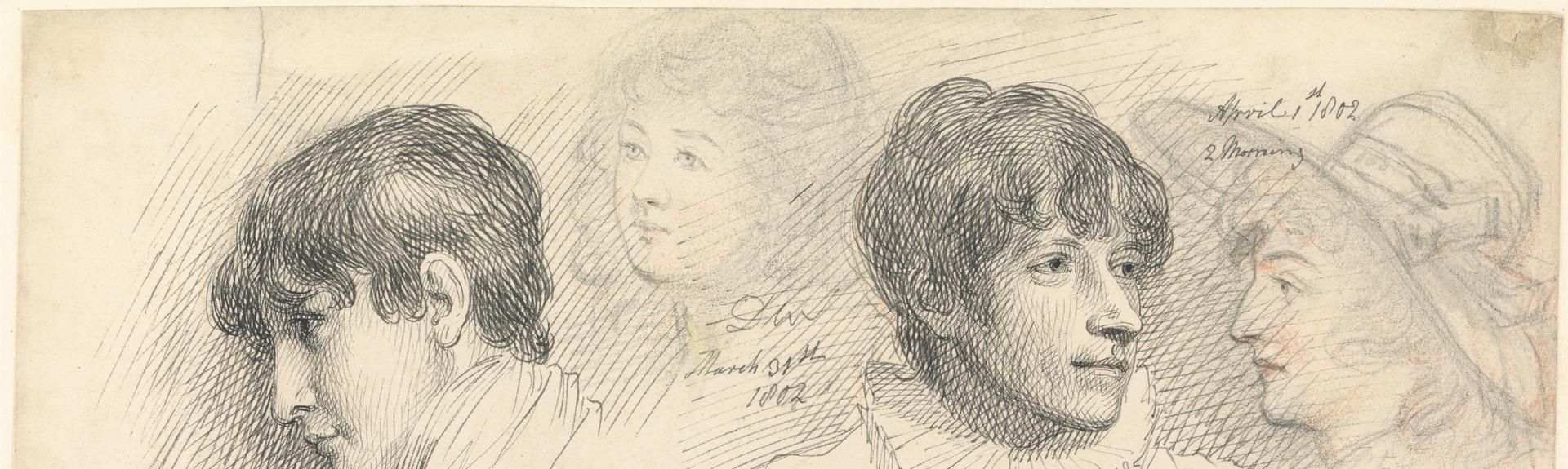 Portrait Studies of Mary Wills in Cowsslip, John Kemble, Edmund Kean and Mrs. Siddons, March 31, 1802 and April 1,1802