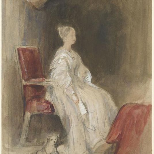 Queen Victoria seated with a dog