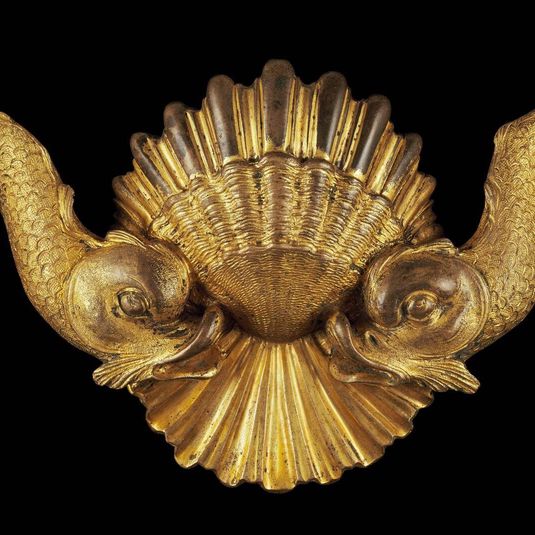 Appliqué in the Form of Paired Dolphins on a Scallop Shell