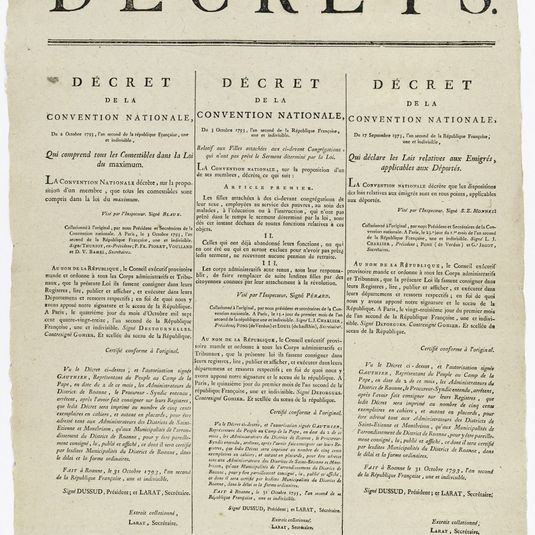 DECRETS./ DECRET/ DE LA/ CONVENTION NATIONALE,/ Du 2 Octobre 1793, l'an second de la république Française, une/ et indivisible,/ Qui comprend tous les Comestibles dans la Loi/ du maximum.