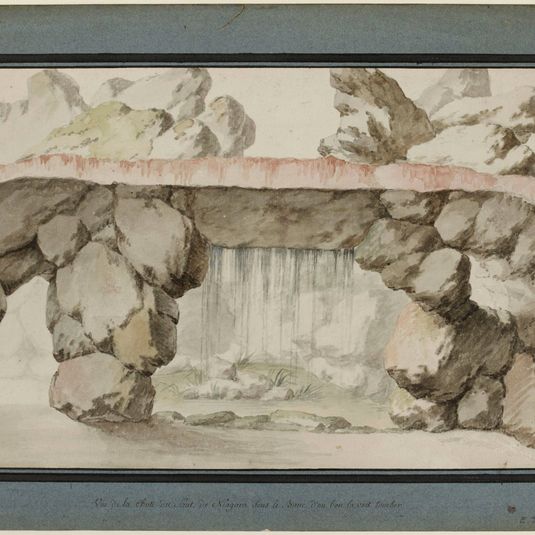 Vue de la chute du Saut de Niagara sous le banc d'ou l'on la voit tomber
