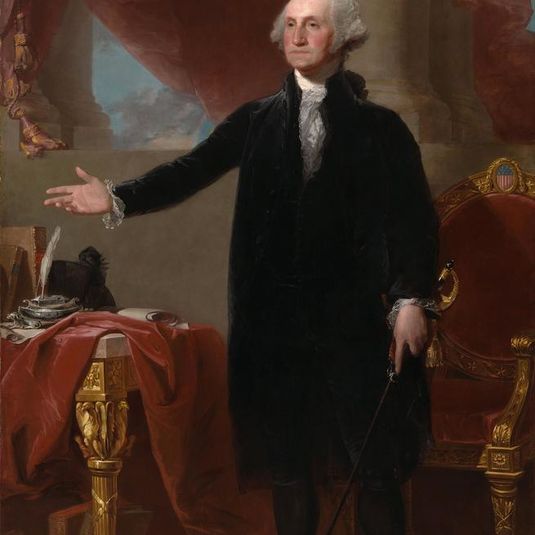 Visual Description of George Washington (The Lansdowne Portrait) by Gilbert Stuart