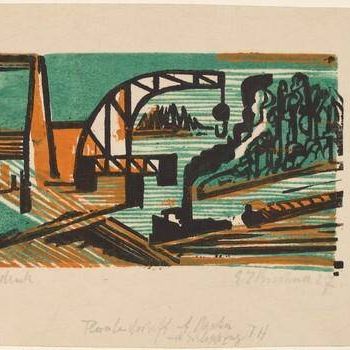River Landscape with Crane and Barges