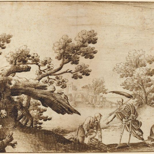 Death and the Woodman in a Coastal Landscape with Ruins