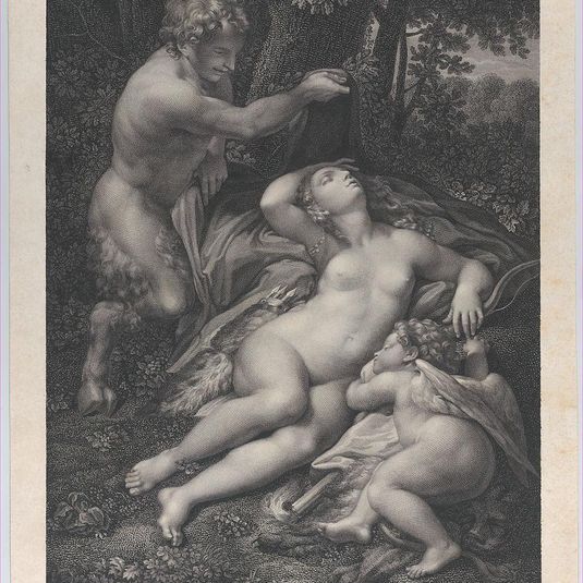A satyr discovering the sleeping Venus, with Cupid lying at her side