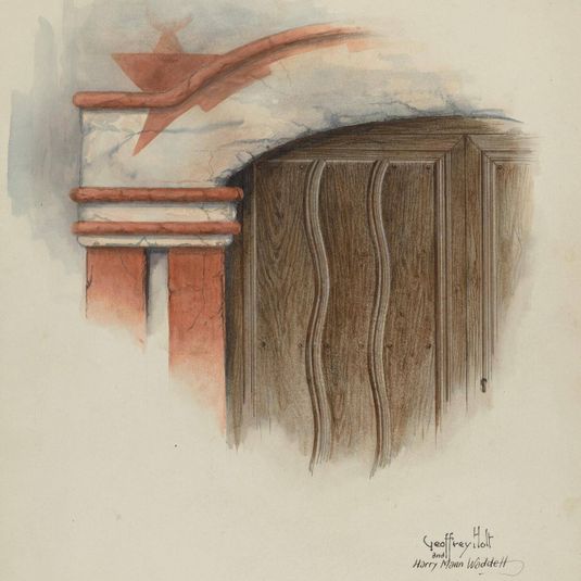Restoration Drawing: Detail of Arch, Main Doorway, and Door, Mission-House