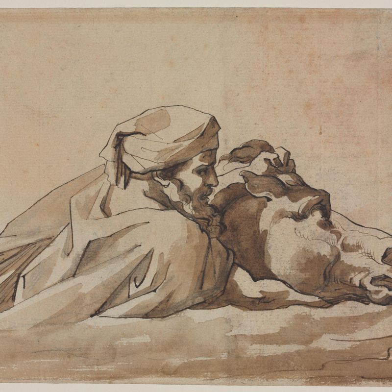 Man Clutching a Horse in Water, after Poussin's "Deluge" (recto)