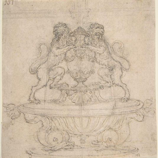 Design for a Fountain with Two Water-Spouting Lions (recto); Sketch for Triumph of Galatea [?] (verso).